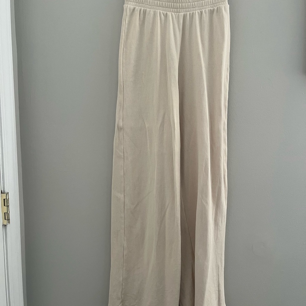 Noble Cream Ribbed Wide Leg Pants